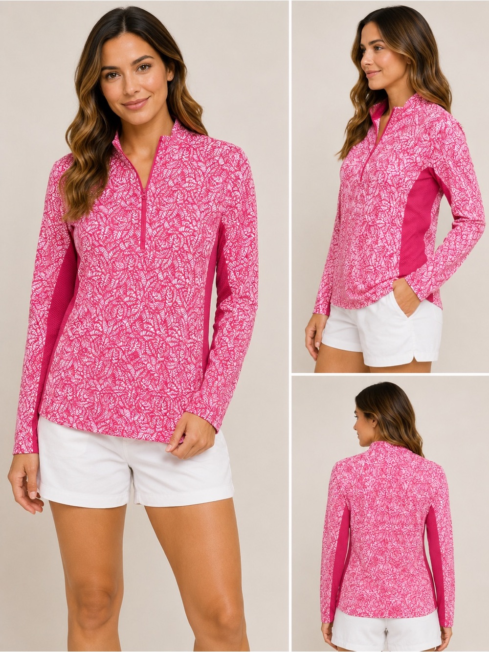 Tommy Bahama Pink Printed Quarter-Zip Performance Pullover